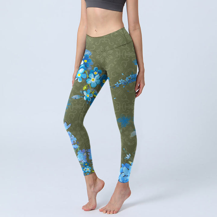 Buddha Stones Blau Blumen Schmetterlinge Druck Gym Leggings frauen Yoga Hosen