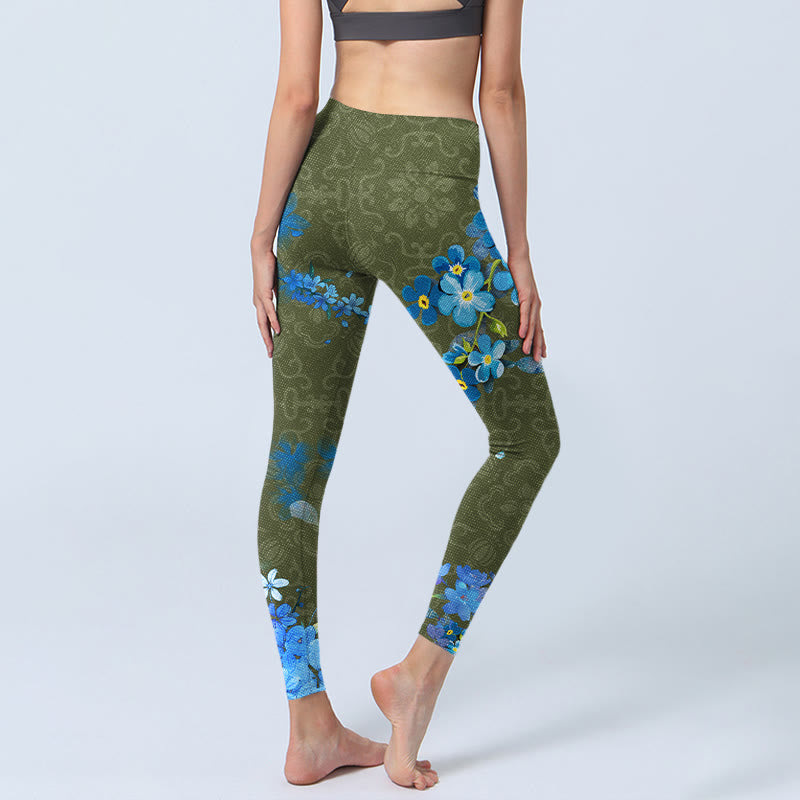 Buddha Stones Blau Blumen Schmetterlinge Druck Gym Leggings frauen Yoga Hosen