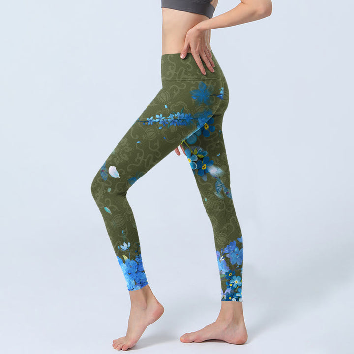 Buddha Stones Blau Blumen Schmetterlinge Druck Gym Leggings frauen Yoga Hosen