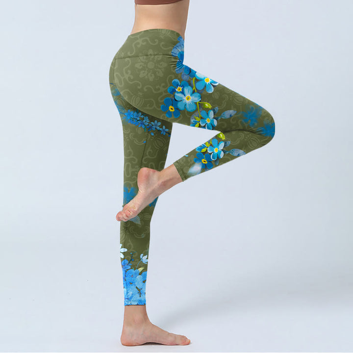 Buddha Stones Blau Blumen Schmetterlinge Druck Gym Leggings frauen Yoga Hosen