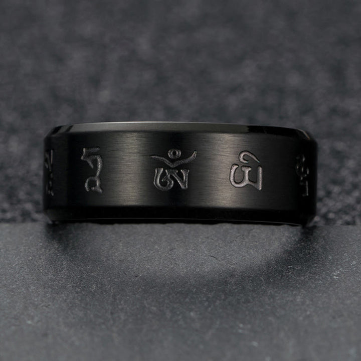 Buddha Stones Schwarz Jambhala Mantra Titan Stahl Balance Ring