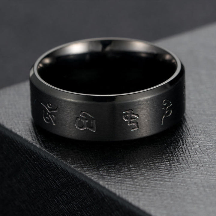 Buddha Stones Schwarz Jambhala Mantra Titan Stahl Balance Ring