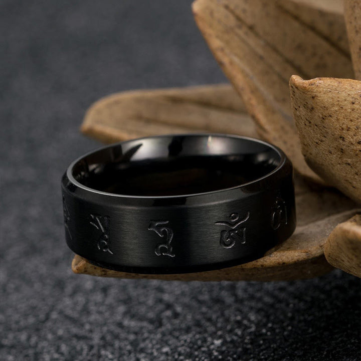 Buddha Stones Schwarz Jambhala Mantra Titan Stahl Balance Ring