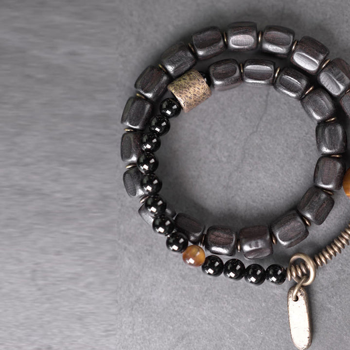 Buddha Stones, Ebenholz, Kupfer, Messing, Tigerauge, Peace-Armband, doppelt gewickelt - image 10