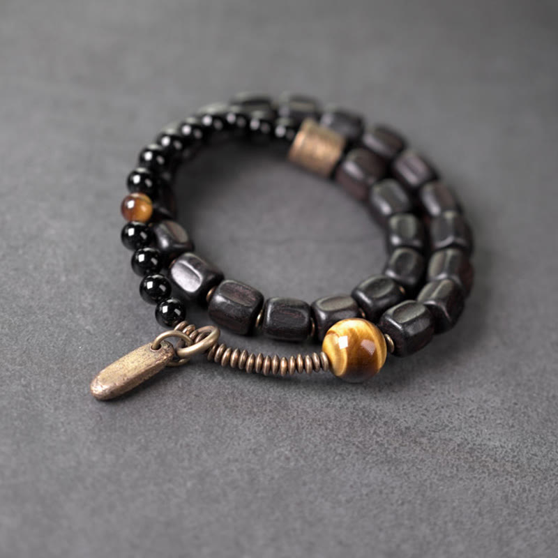 Buddha Stones, Ebenholz, Kupfer, Messing, Tigerauge, Peace-Armband, doppelt gewickelt - image 8
