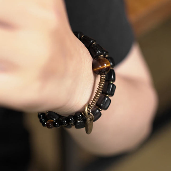 Buddha Stones, Ebenholz, Kupfer, Messing, Tigerauge, Peace-Armband, doppelt gewickelt - image 14