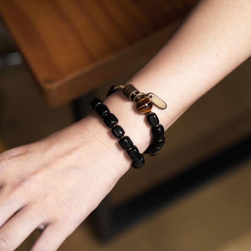 Buddha Stones, Ebenholz, Kupfer, Messing, Tigerauge, Peace-Armband, doppelt gewickelt - image 13