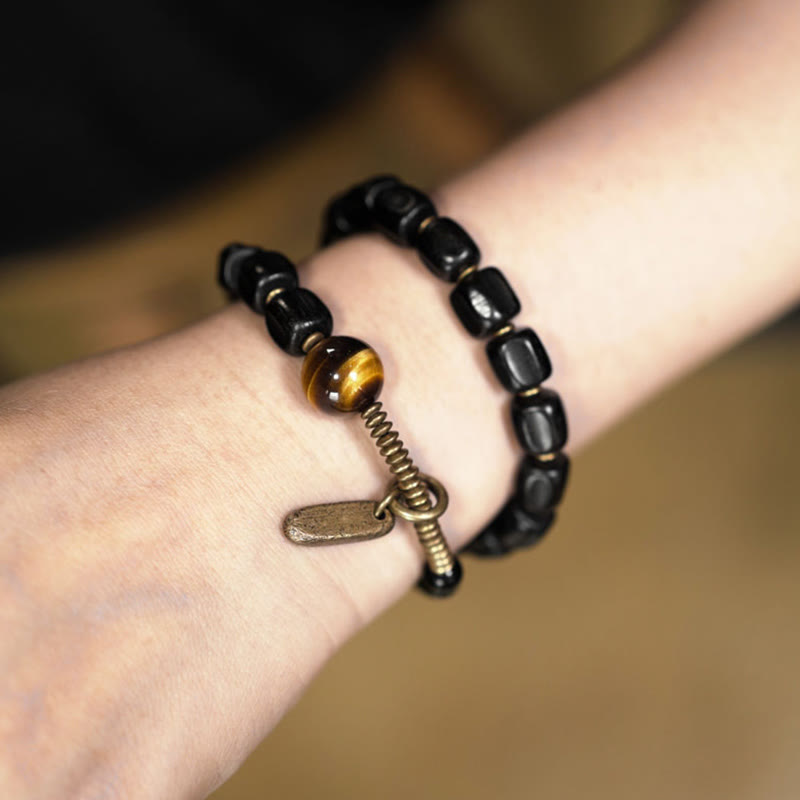 Buddha Stones, Ebenholz, Kupfer, Messing, Tigerauge, Peace-Armband, doppelt gewickelt - image 11