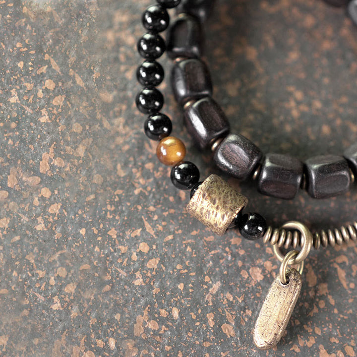 Buddha Stones, Ebenholz, Kupfer, Messing, Tigerauge, Peace-Armband, doppelt gewickelt - image 2