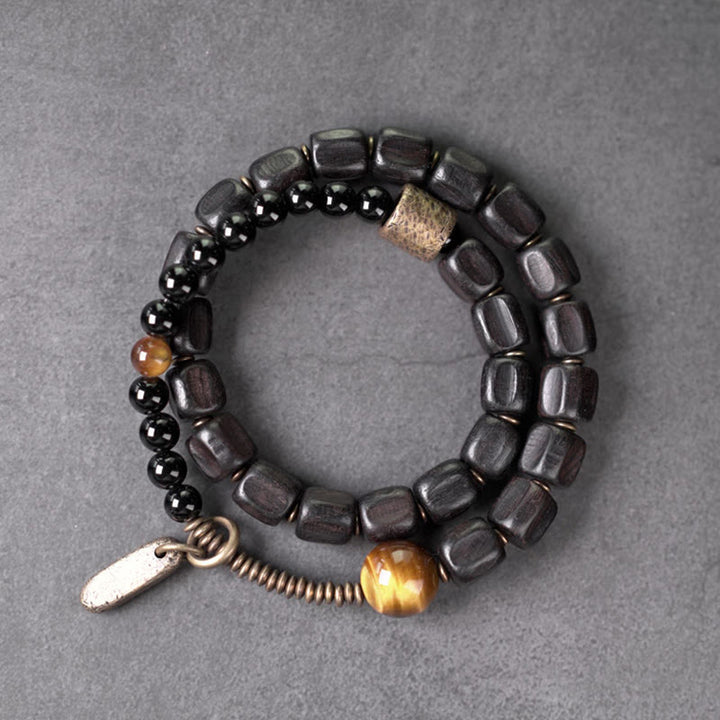 Buddha Stones, Ebenholz, Kupfer, Messing, Tigerauge, Peace-Armband, doppelt gewickelt - image 7