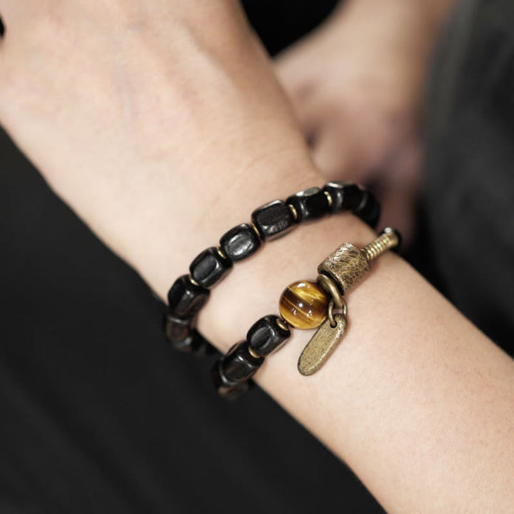 Buddha Stones, Ebenholz, Kupfer, Messing, Tigerauge, Peace-Armband, doppelt gewickelt - image 12