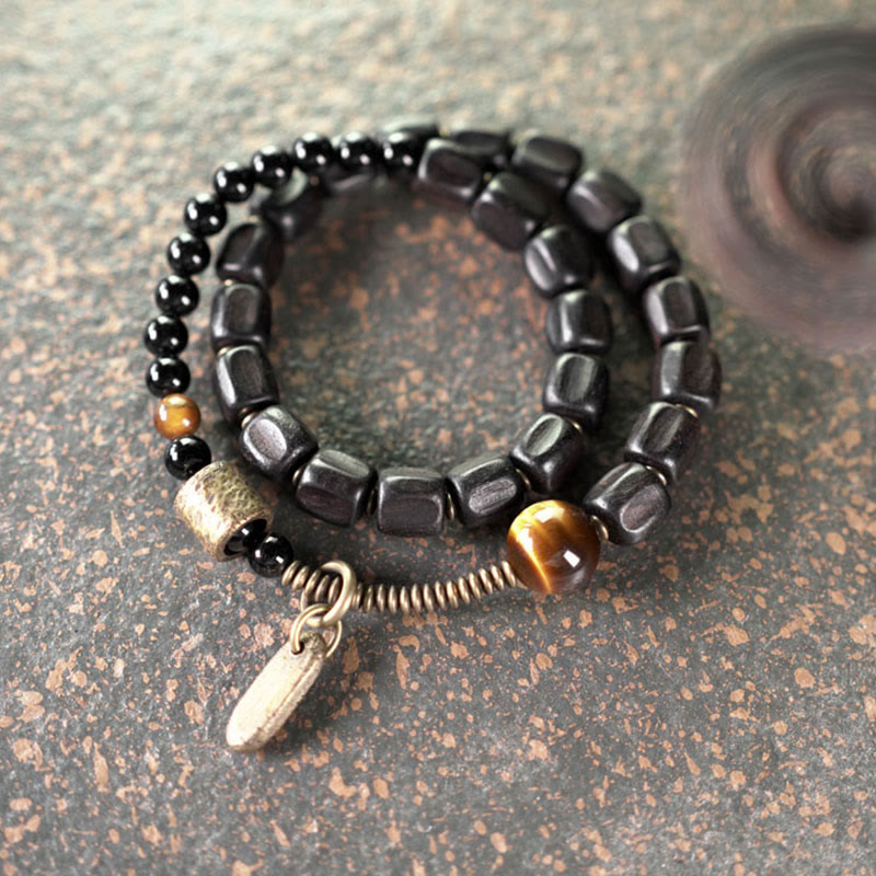 Buddha Stones, Ebenholz, Kupfer, Messing, Tigerauge, Peace-Armband, doppelt gewickelt - image 9