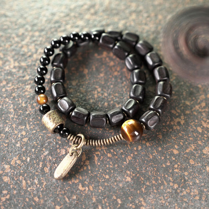 Buddha Stones, Ebenholz, Kupfer, Messing, Tigerauge, Peace-Armband, doppelt gewickelt - image 9
