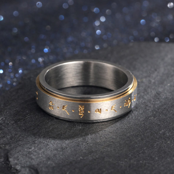 Buddha Stones, tibetischer Mantra-Ring aus Titanstahl, drehbarer Balance-Ring