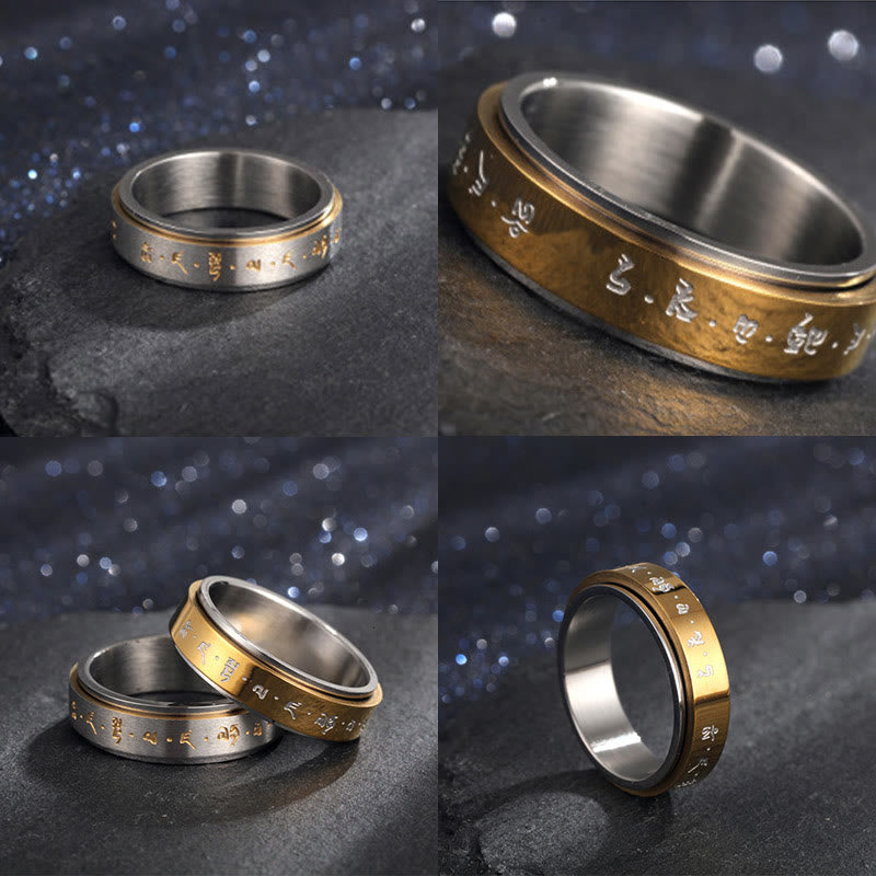 Buddha Stones, tibetischer Mantra-Ring aus Titanstahl, drehbarer Balance-Ring