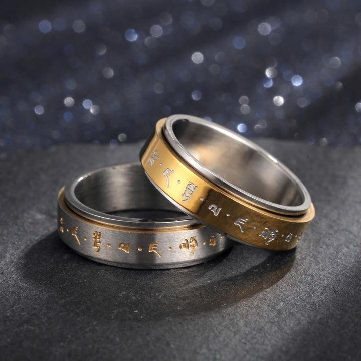 Buddha Stones, tibetischer Mantra-Ring aus Titanstahl, drehbarer Balance-Ring