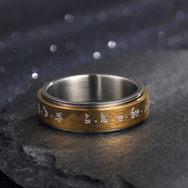 Buddha Stones, tibetischer Mantra-Ring aus Titanstahl, drehbarer Balance-Ring