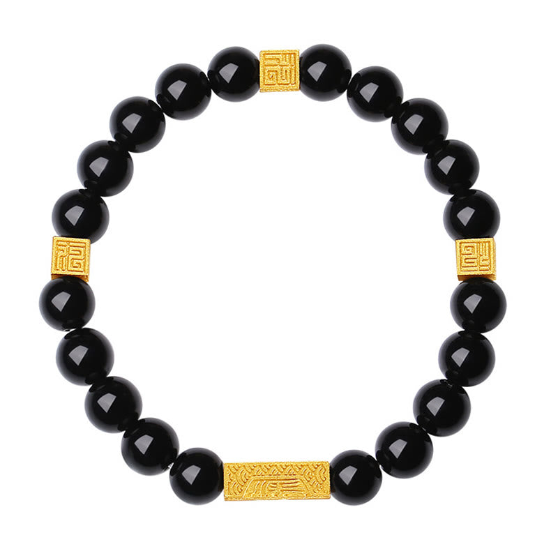 Buddha Stones Schwarzer Obsidian 925 Sterling Silber Fu Charakter Würfel Stärke Armband - image 12