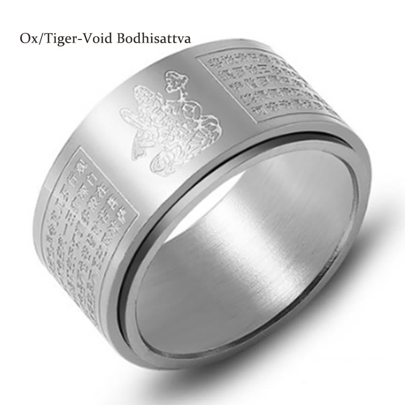 Buddha Stones, chinesisches Sternzeichen, Geburts-Buddha, Herz-Sutra, geschnitzter Titanstahl, ruhiger drehbarer Ring