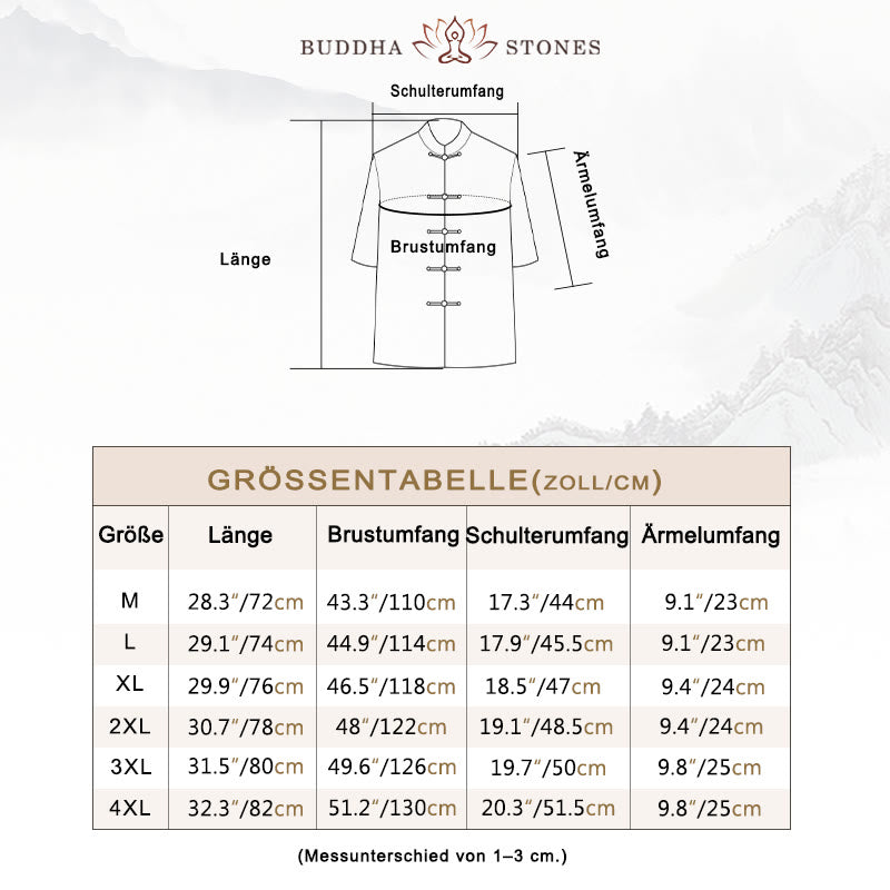 Buddha-Steine, Frosch-Knopf, Fu-Charakter, Drache, Bambusblatt, chinesischer Tang-Anzug, kurzärmeliges Hemd aus Leinen mit Taschen