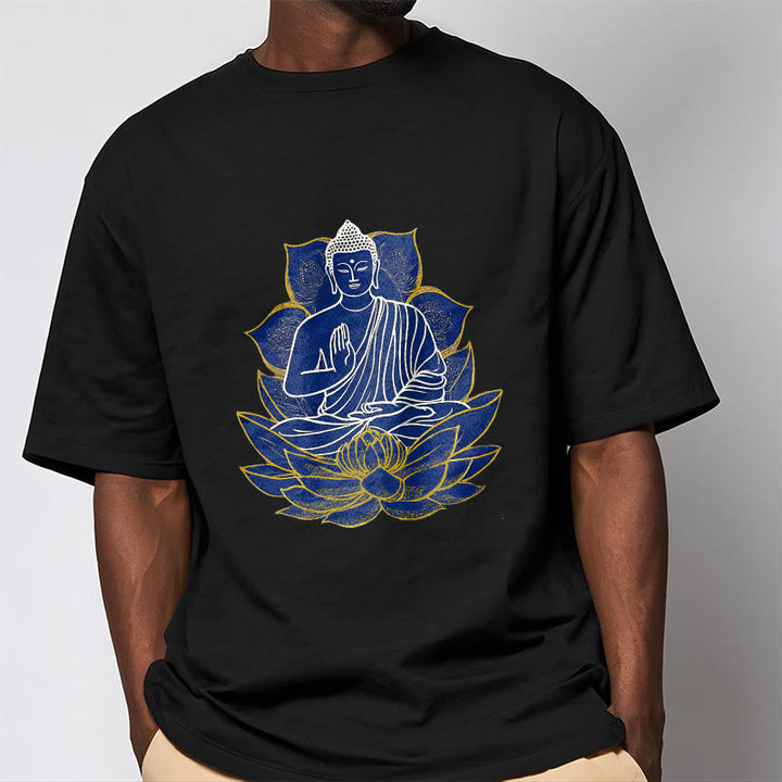 Buddha Stones ​​Buddha sitzt auf dem Lotus Baumwolle T-Shirt - image 12