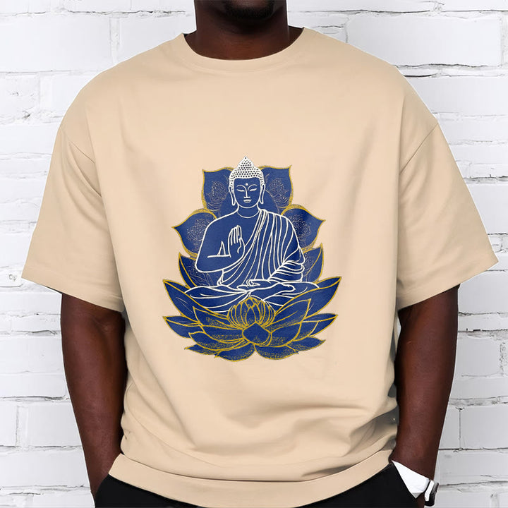 Buddha Stones ​​Buddha sitzt auf dem Lotus Baumwolle T-Shirt - image 8