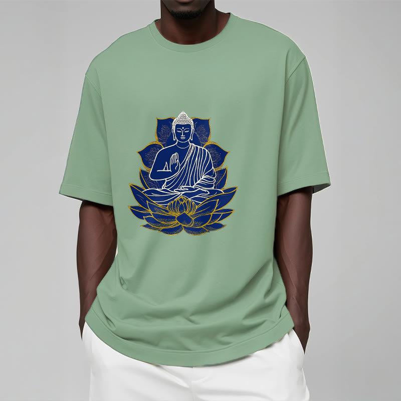 Buddha Stones Buddha sitzt auf dem Lotus Baumwolle T-Shirt