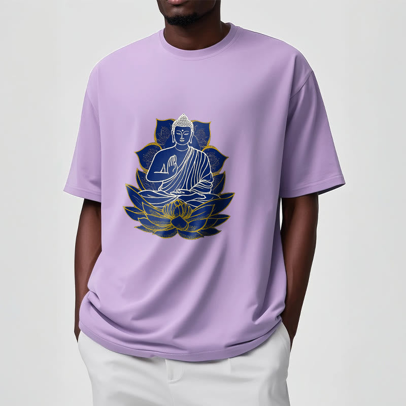 Buddha Stones ​​Buddha sitzt auf dem Lotus Baumwolle T-Shirt - image 10