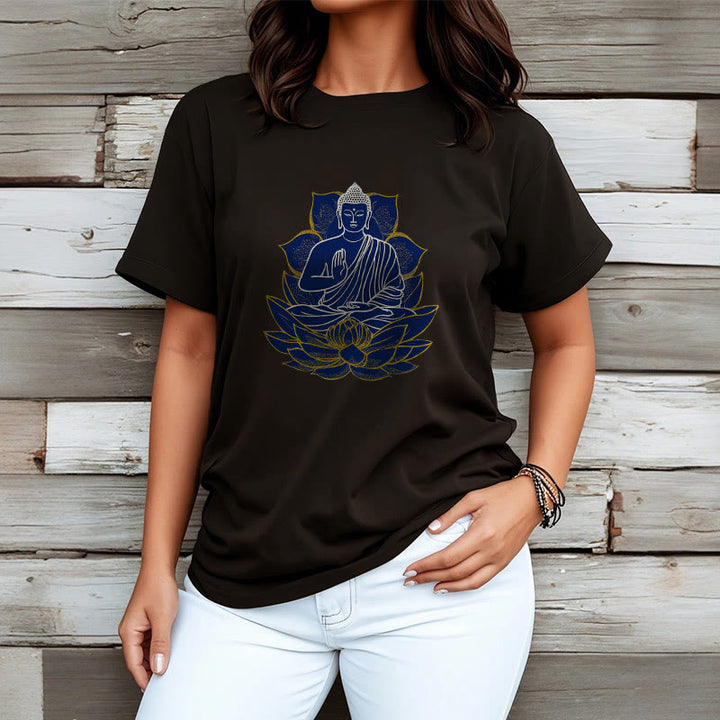 Buddha Stones ​​Buddha sitzt auf dem Lotus Baumwolle T-Shirt - image 14