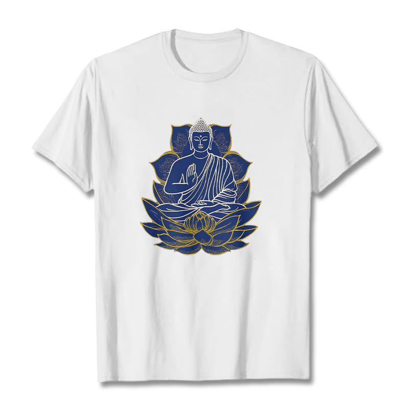 Buddha Stones ​​Buddha sitzt auf dem Lotus Baumwolle T-Shirt - Weiß - 2XL - image 1