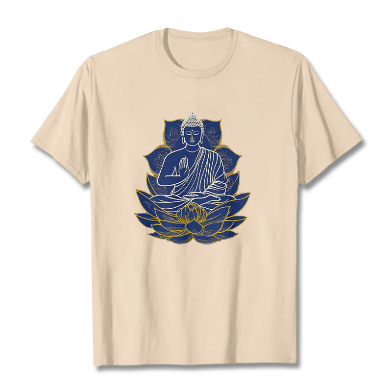 Buddha Stones Buddha sitzt auf dem Lotus Baumwolle T-Shirt