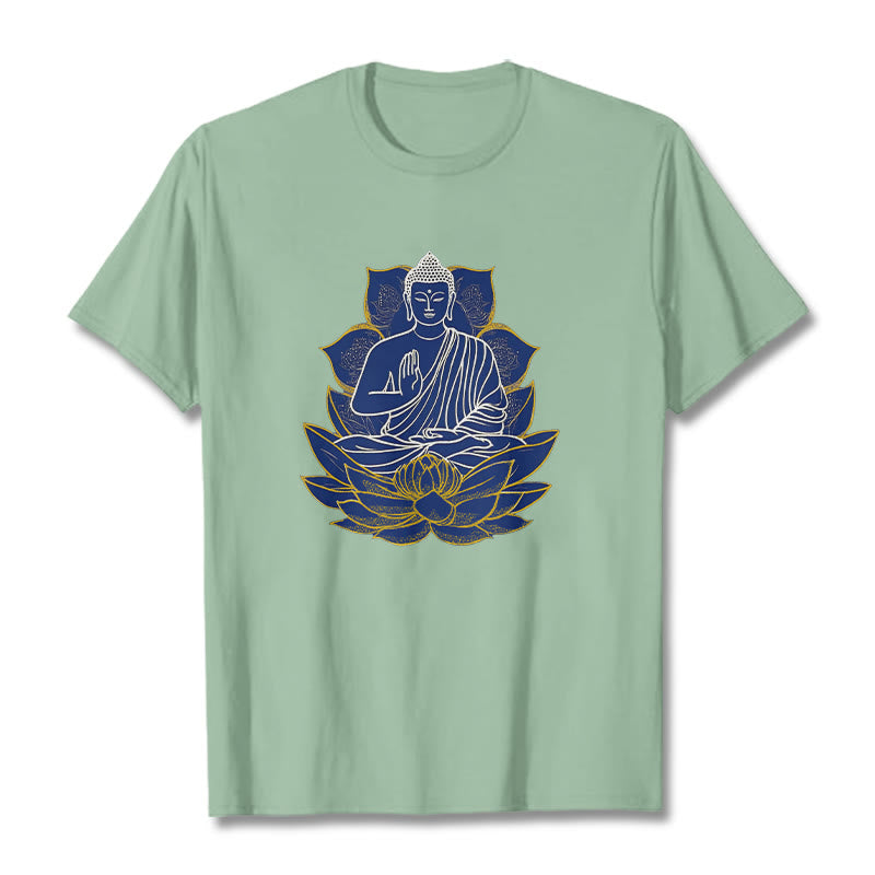 Buddha Stones Buddha sitzt auf dem Lotus Baumwolle T-Shirt