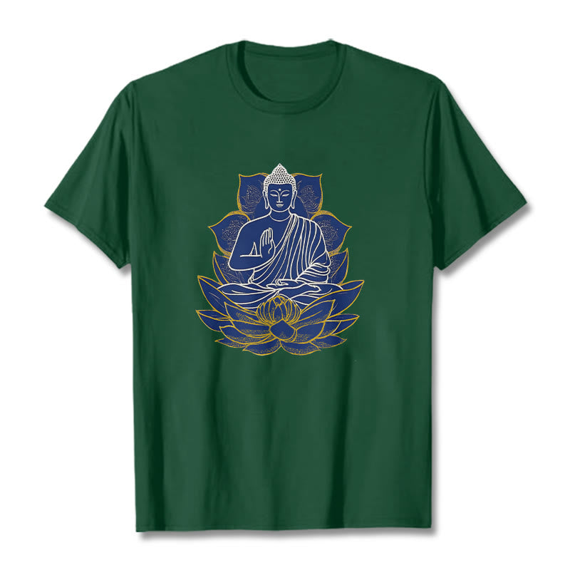 Buddha Stones Buddha sitzt auf dem Lotus Baumwolle T-Shirt