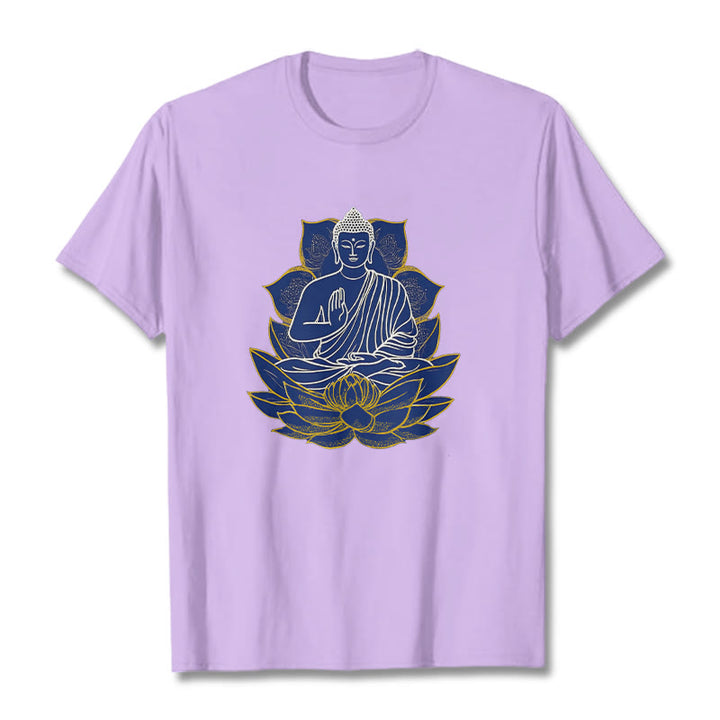 Buddha Stones ​​Buddha sitzt auf dem Lotus Baumwolle T-Shirt - Pflaume - 2XL - image 9