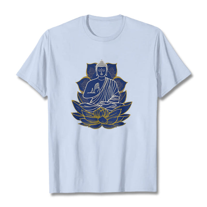 Buddha Stones ​​Buddha sitzt auf dem Lotus Baumwolle T-Shirt - HellCyan - 2XL - image 16
