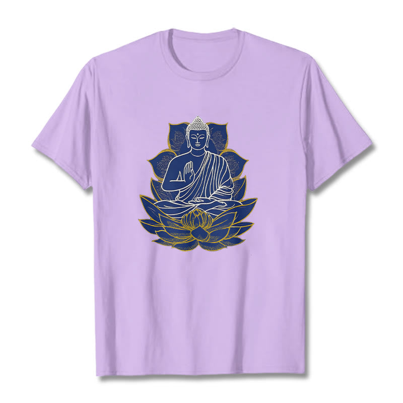 Buddha Stones Buddha sitzt auf dem Lotus Baumwolle T-Shirt