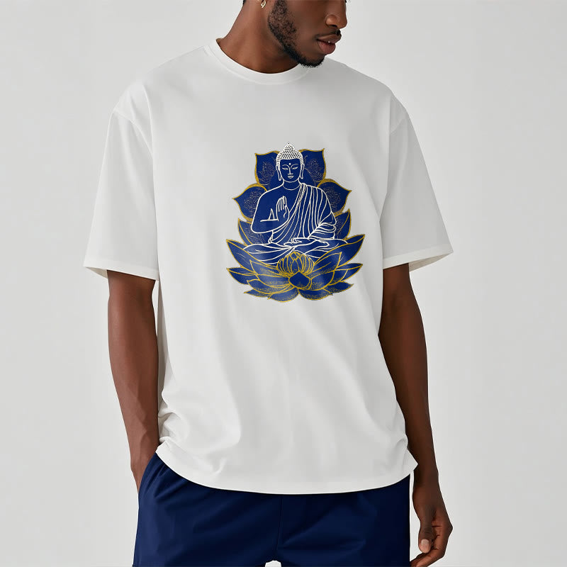 Buddha Stones ​​Buddha sitzt auf dem Lotus Baumwolle T-Shirt - image 2