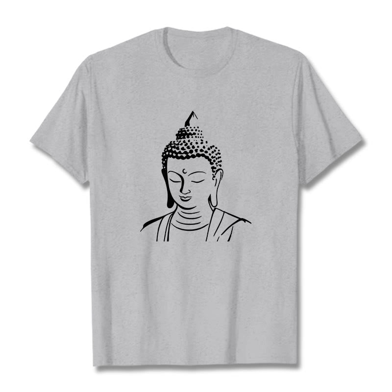 Buddha Stones ​​Buddha Kopf Muster Baumwolle T-shirt - Hellgrau - 2XL - image 14