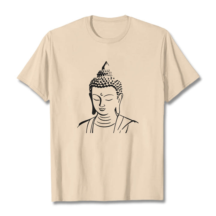 Buddha Stones ​​Buddha Kopf Muster Baumwolle T-shirt - Bisque - 2XL - image 7