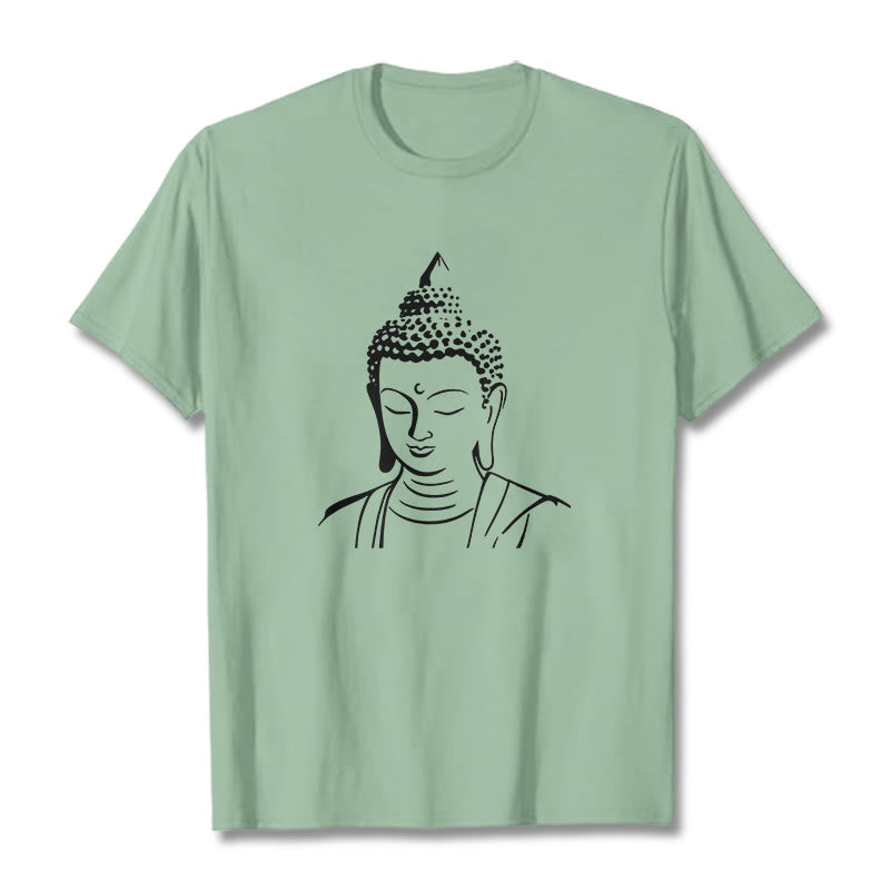 Buddha Stones ​​Buddha Kopf Muster Baumwolle T-shirt - Blassgrün - 2XL - image 17
