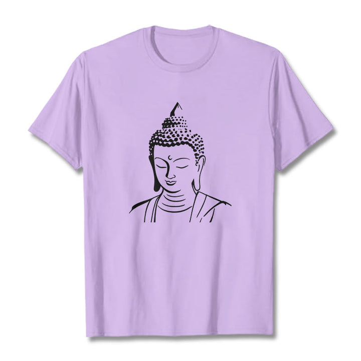 Buddha Stones ​​Buddha Kopf Muster Baumwolle T-shirt - Pflaume - 2XL - image 9