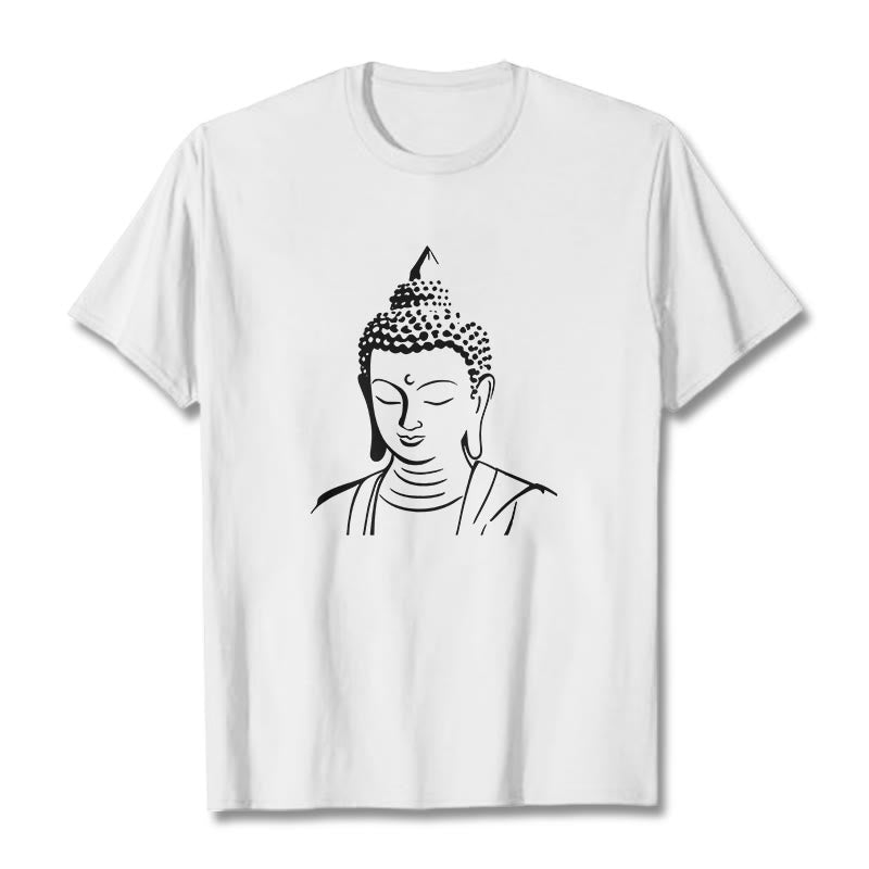 Buddha Stones ​​Buddha Kopf Muster Baumwolle T-shirt - Weiß - 2XL - image 3