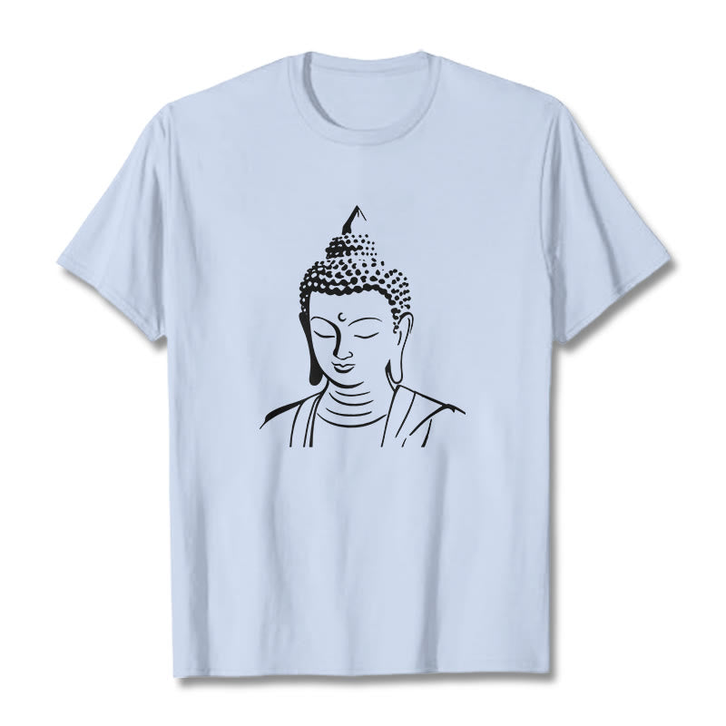 Buddha Stones ​​Buddha Kopf Muster Baumwolle T-shirt - Hellcyan - 2XL - image 15