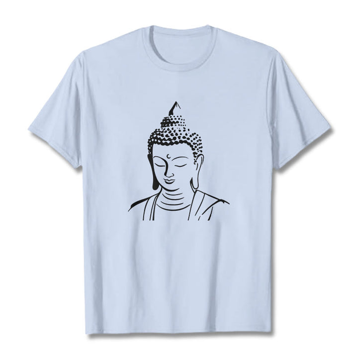 Buddha Stones ​​Buddha Kopf Muster Baumwolle T-shirt - Hellcyan - 2XL - image 15