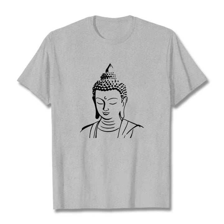 Buddha Stones ​​Buddha Kopf Muster Baumwolle T-shirt - Hellgrau - 2XL - image 15