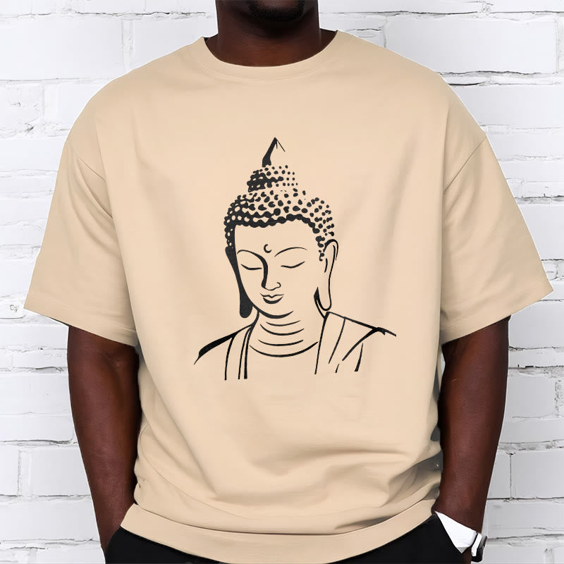 Buddha Stones ​​Buddha Kopf Muster Baumwolle T-shirt - image 7