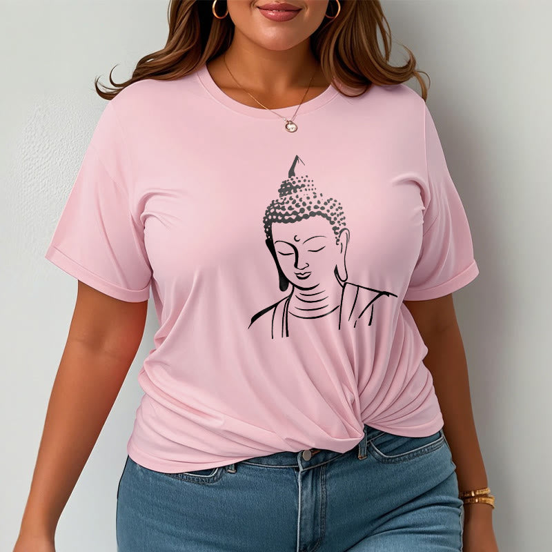 Buddha Stones ​​Buddha Kopf Muster Baumwolle T-shirt - image 20