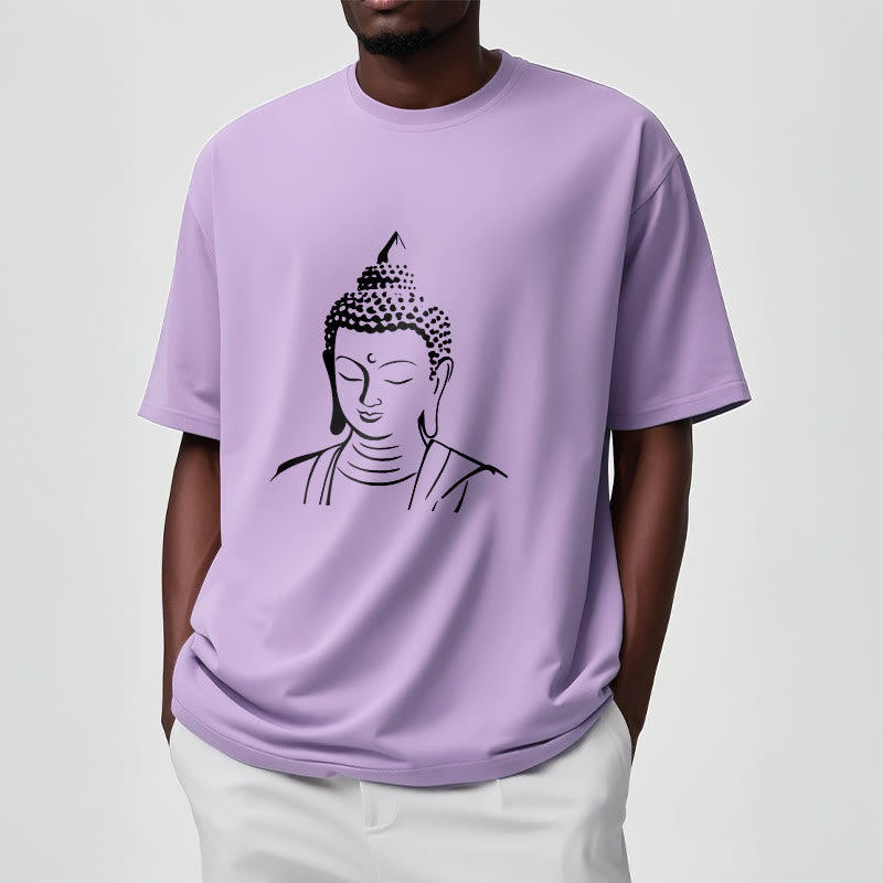Buddha Stones ​​Buddha Kopf Muster Baumwolle T-shirt - image 9