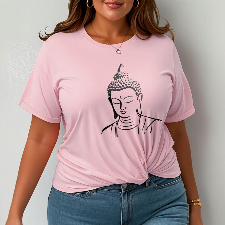 Buddha Stones ​​Buddha Kopf Muster Baumwolle T-shirt - image 19