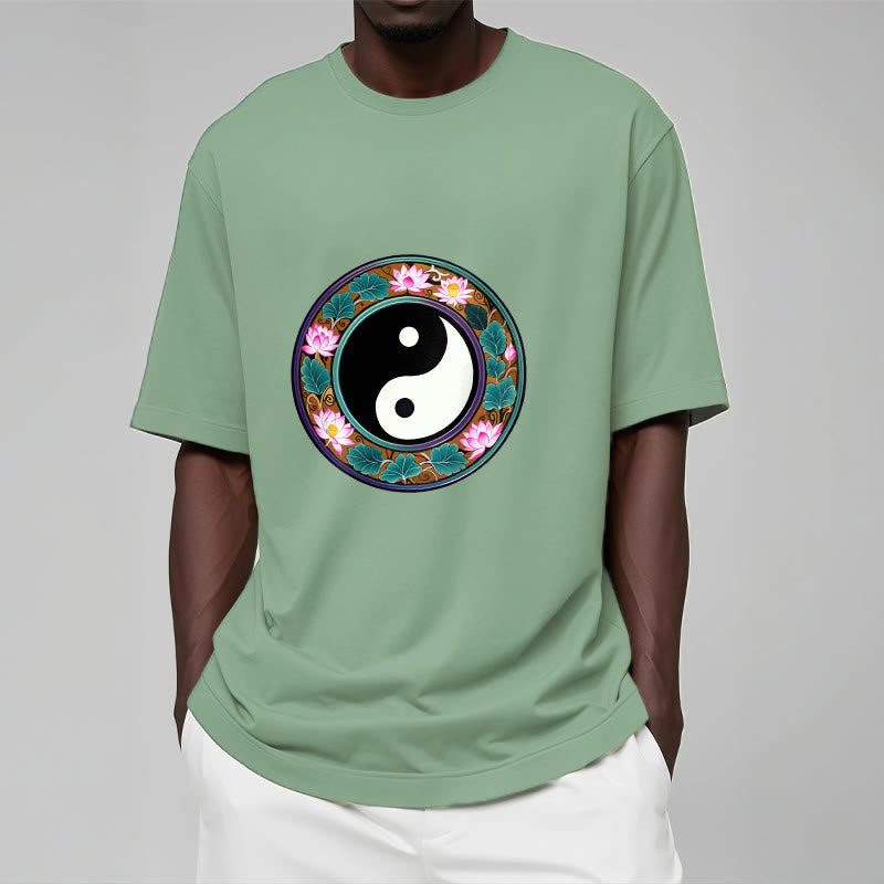 Buddha Stones ​​Yin Yang Lotus Blätter Baumwolle T-shirt - image 2